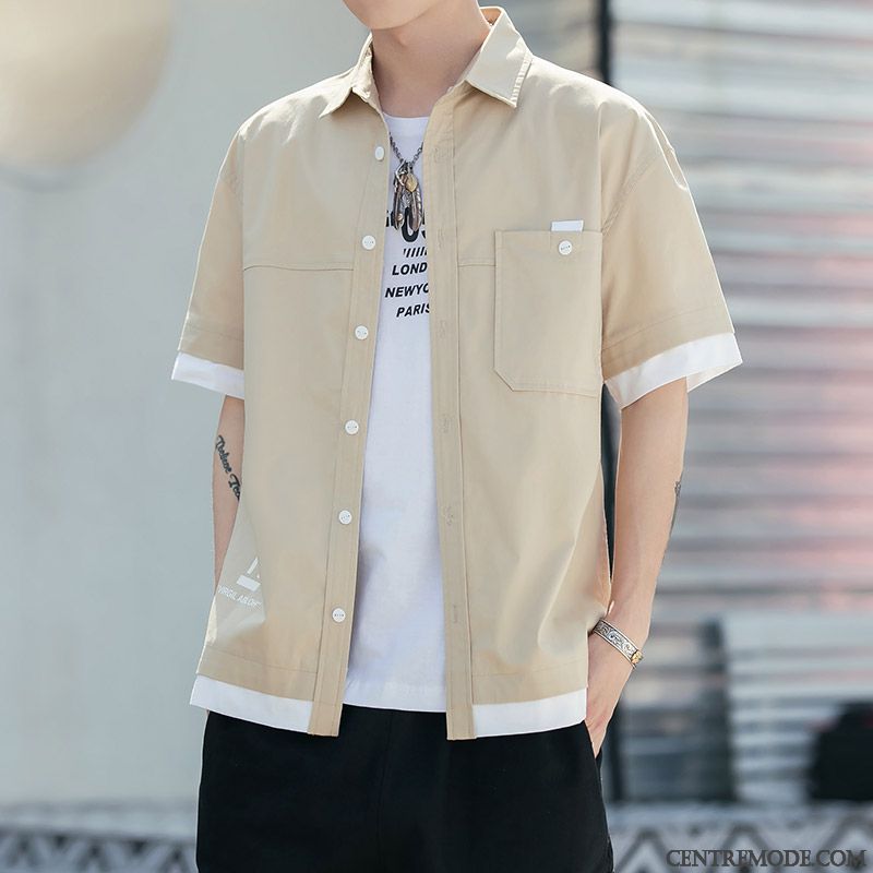 Chemises Homme Baggy Cargo Été Courte Manche Beau Rouge Vert