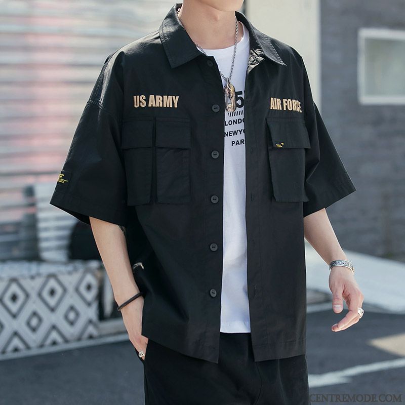 Chemises Homme Baggy Cargo Été Courte Manche Beau Rouge Vert