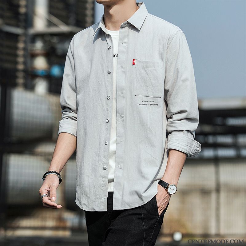 Chemises Homme Beau L'automne Coton Bio Décontractée Printemps Denim Vert