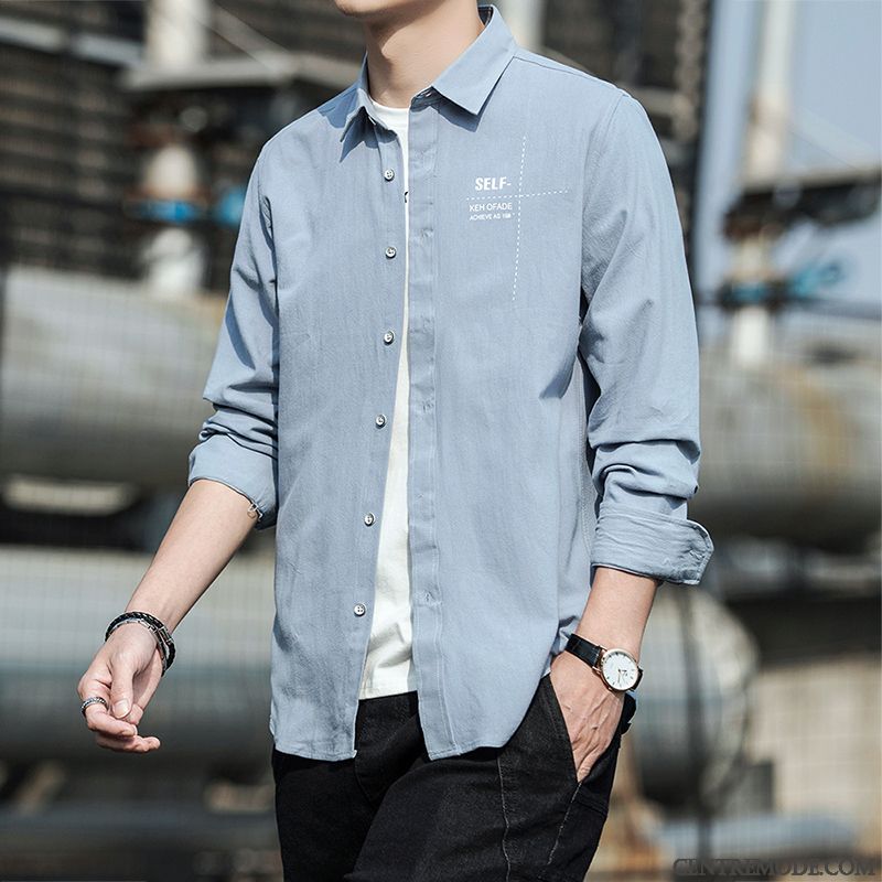 Chemises Homme Beau L'automne Coton Bio Décontractée Printemps Denim Vert