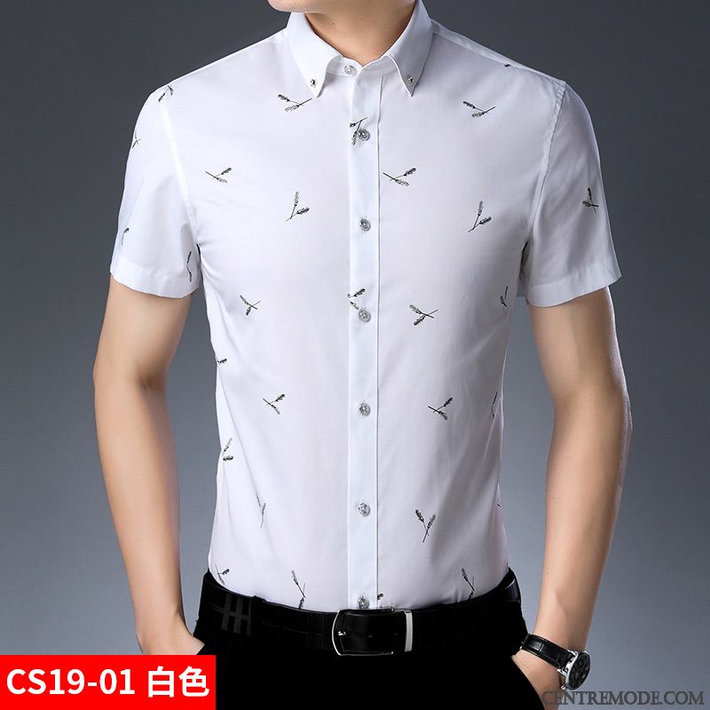 Chemises Homme Chemisette Tendance Cargo Beau Slim Décontractée Impression Bleu Blanc