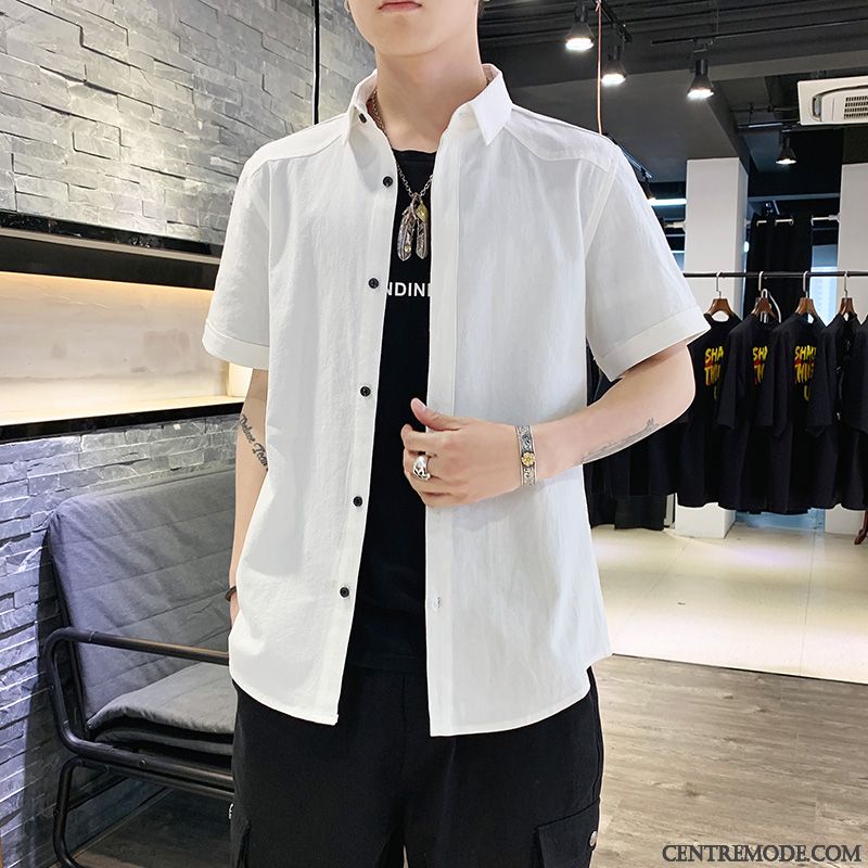 Chemises Homme Chemisette Tendance Cargo Beau Slim Décontractée Impression Bleu Blanc
