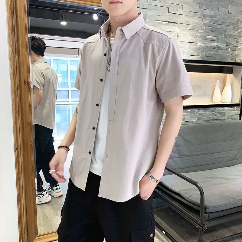 Chemises Homme Chemisette Tendance Cargo Beau Slim Décontractée Impression Bleu Blanc
