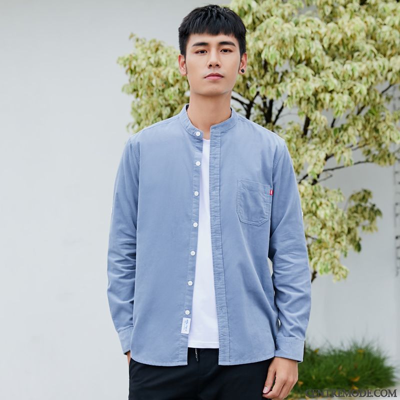 Chemises Homme Col Mandarin Velours Côtelé Tendance Une Veste Col Rond L'automne