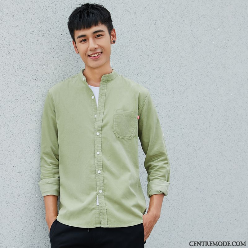 Chemises Homme Col Mandarin Velours Côtelé Tendance Une Veste Col Rond L'automne