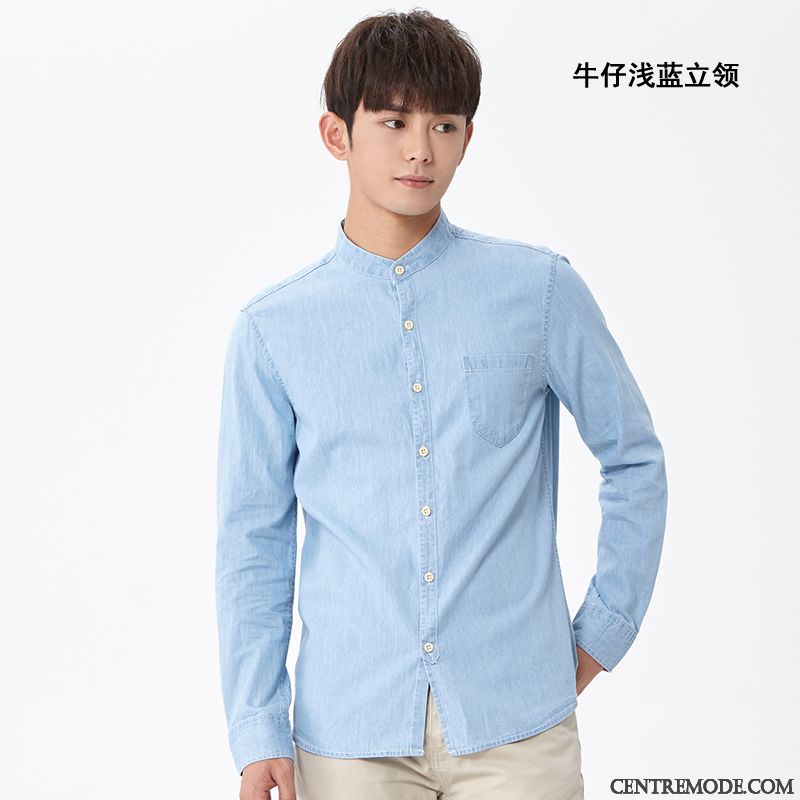 Chemises Homme Col Mandarin Velours Côtelé Tendance Une Veste Col Rond L'automne