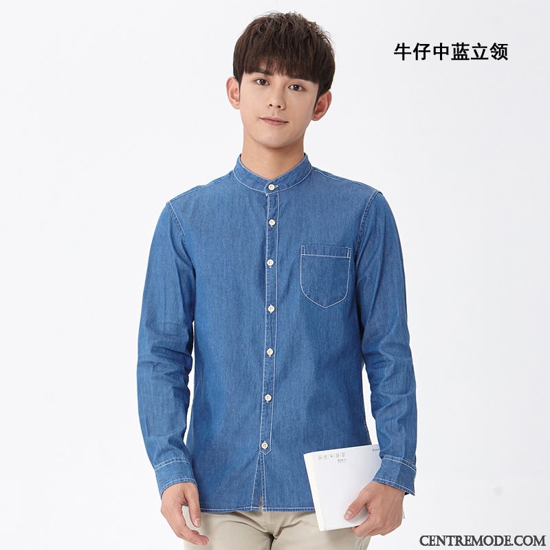 Chemises Homme Col Mandarin Velours Côtelé Tendance Une Veste Col Rond L'automne