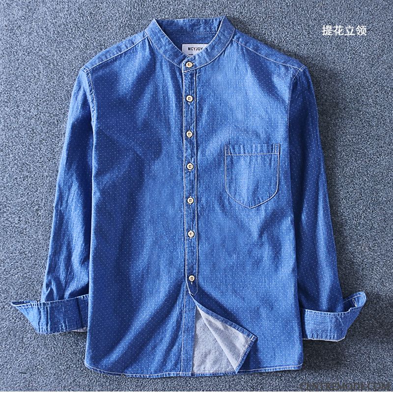 Chemises Homme Col Mandarin Velours Côtelé Tendance Une Veste Col Rond L'automne