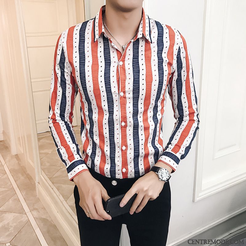 Chemises Homme Décontractée De Travail Longues Rayé Tendance L'automne Bleu Clair