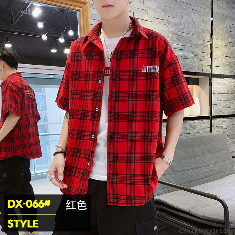 Chemises Homme Décontractée Manche Baggy Chemisette Tendance Été Rouge