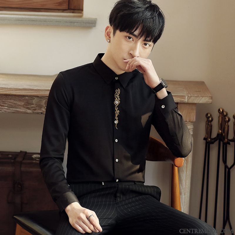 Chemises Homme Légère Slim L'automne Printemps Longues Tendance Blanc