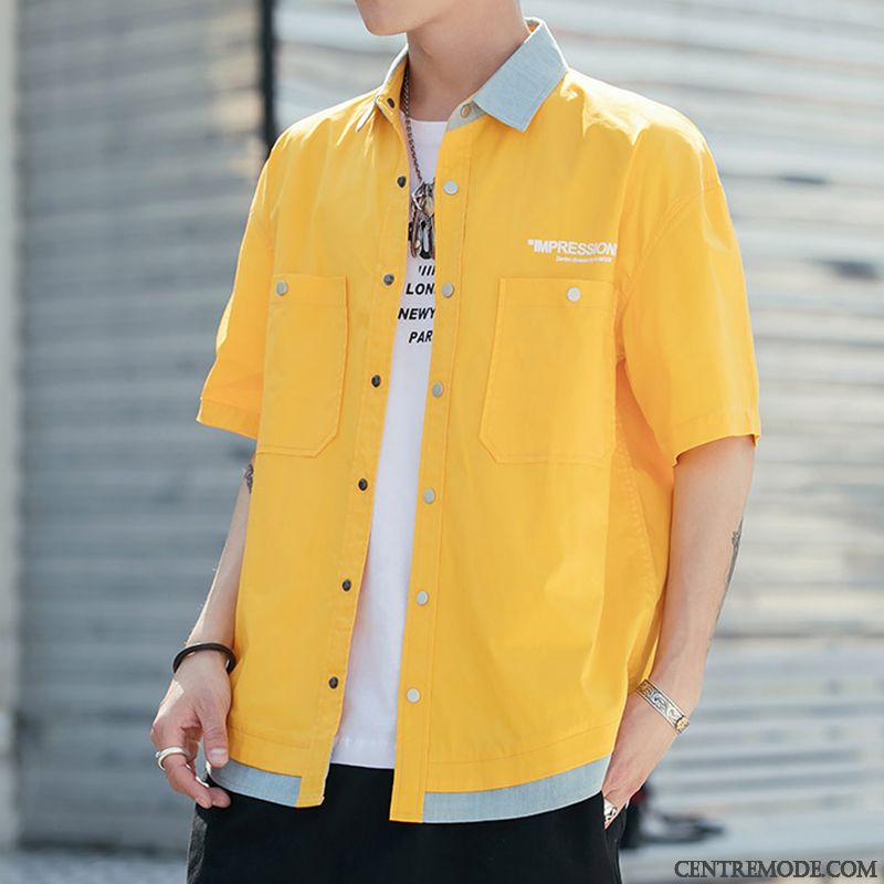 Chemises Homme Manche Étudiant Cargo Courte Beau Tendance Rouge Vert