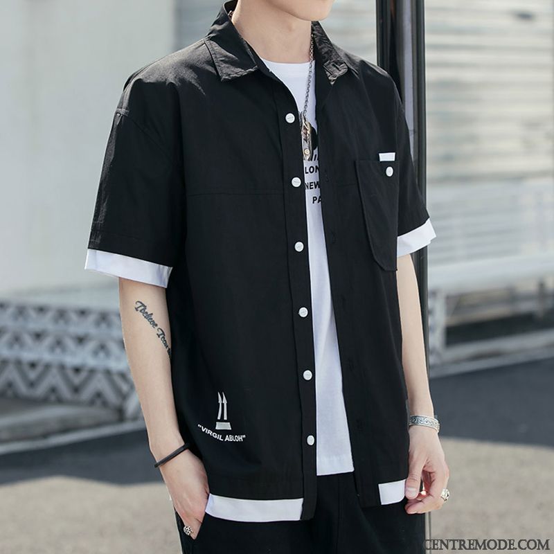 Chemises Homme Manche Étudiant Cargo Courte Beau Tendance Rouge Vert