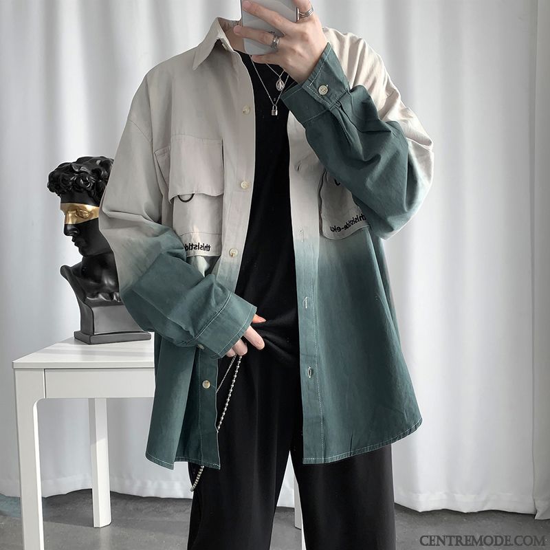 Chemises Homme Manteau Cargo Longues Beau Tendance Printemps Vert