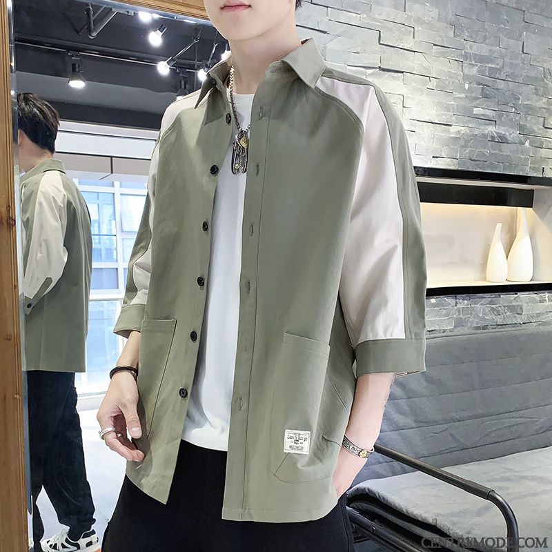 Chemises Homme Manteau Décontractée Courte Tendance Légère Été Jaune