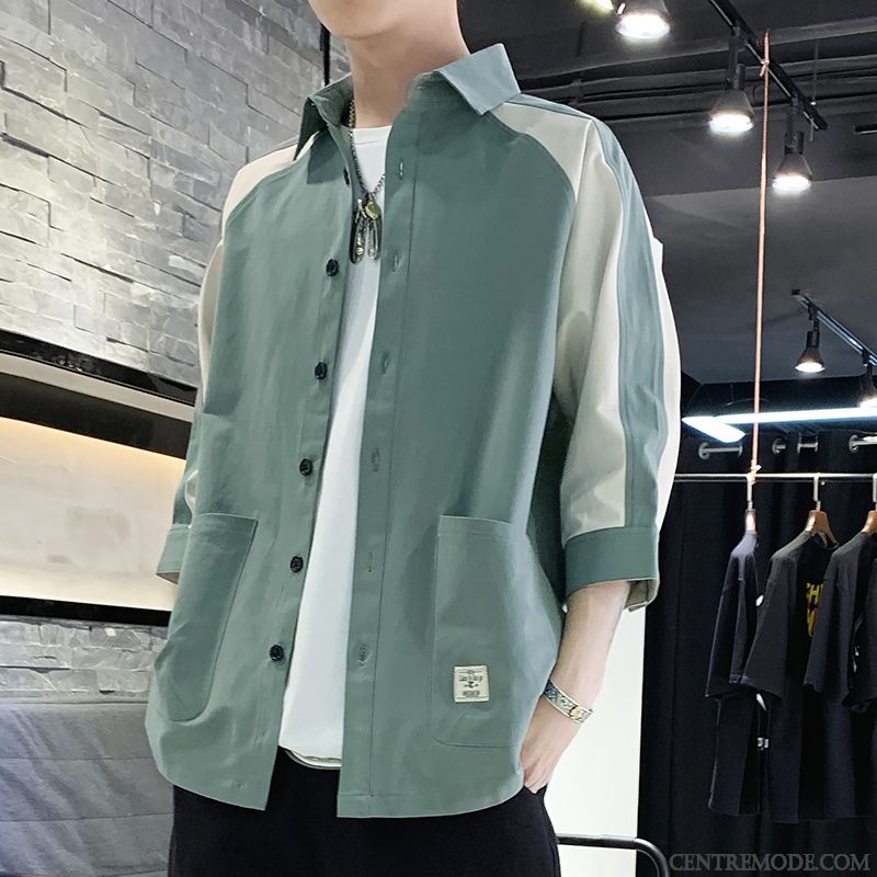 Chemises Homme Manteau Décontractée Courte Tendance Légère Été Jaune