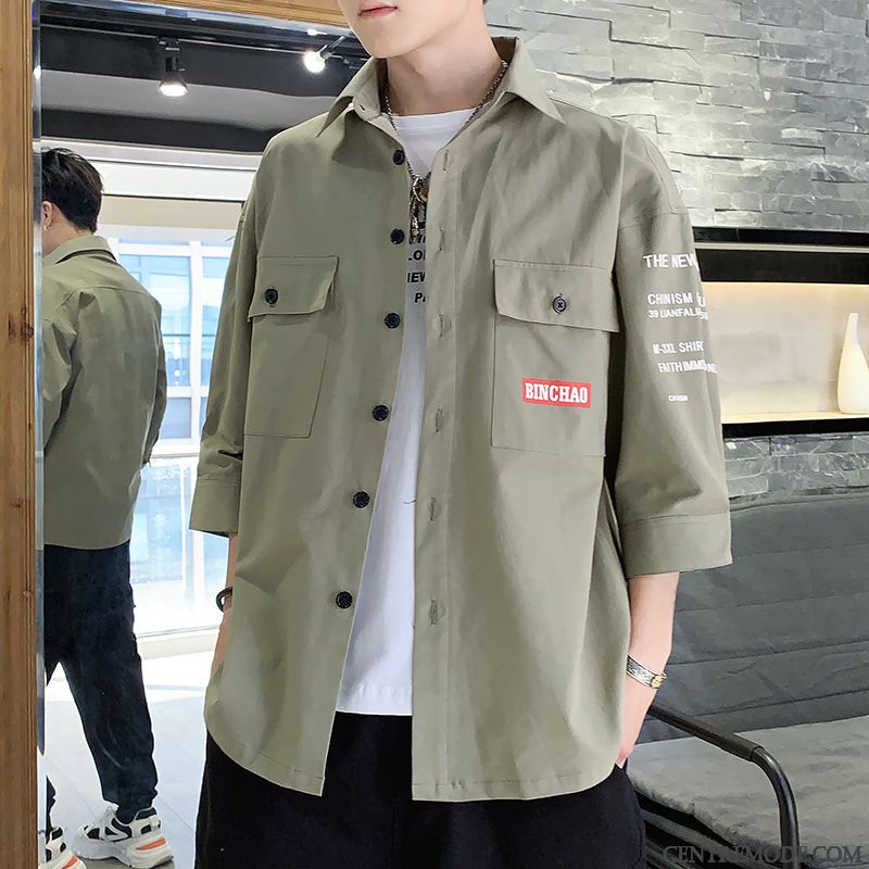 Chemises Homme Manteau Décontractée Courte Tendance Légère Été Jaune