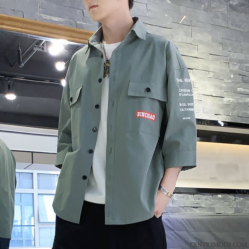 Chemises Homme Manteau Décontractée Courte Tendance Légère Été Jaune
