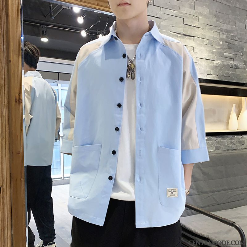 Chemises Homme Manteau Décontractée Courte Tendance Légère Été Jaune