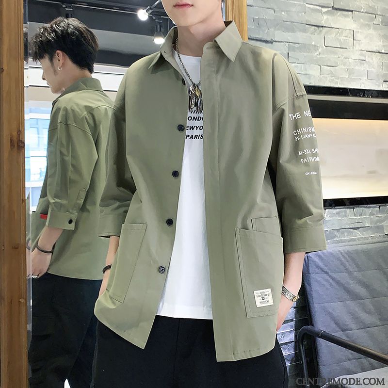 Chemises Homme Manteau Décontractée Courte Tendance Légère Été Jaune