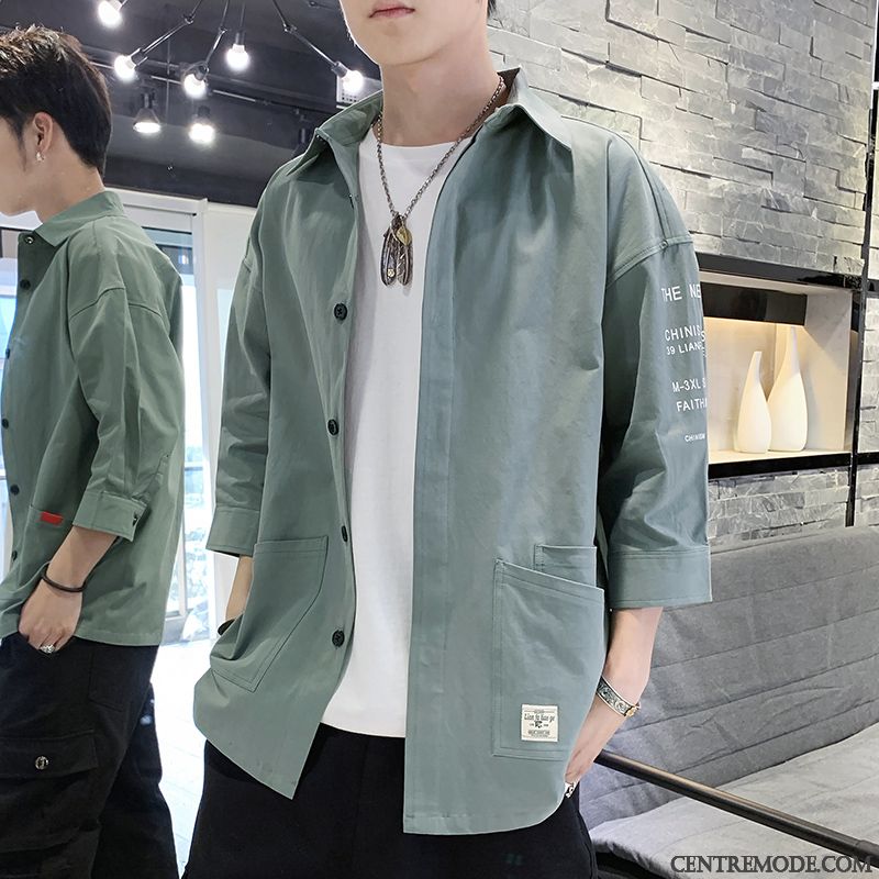 Chemises Homme Manteau Décontractée Courte Tendance Légère Été Jaune