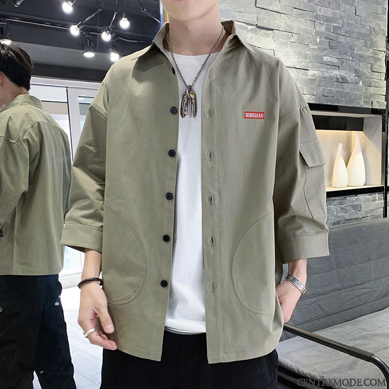 Chemises Homme Manteau Décontractée Courte Tendance Légère Été Jaune