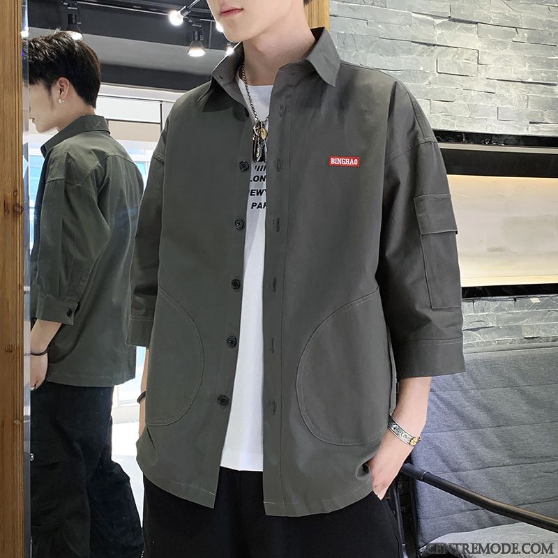 Chemises Homme Manteau Décontractée Courte Tendance Légère Été Jaune