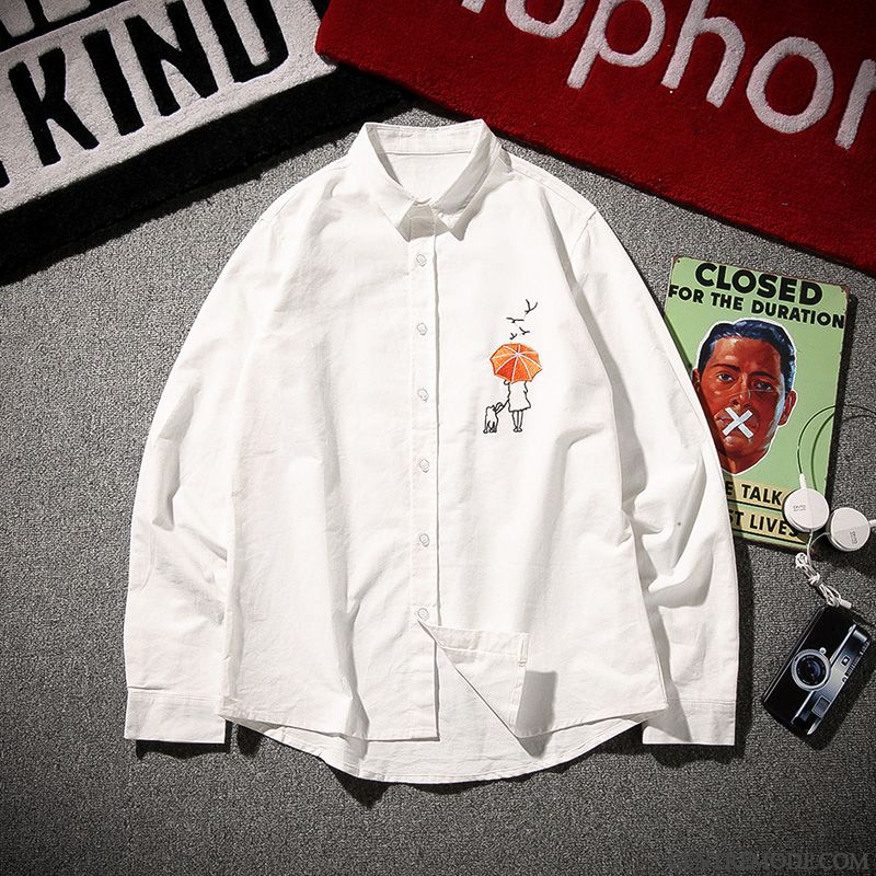 Chemises Homme Manteau Tendance Baggy Printemps Broderie Graisse Blanc