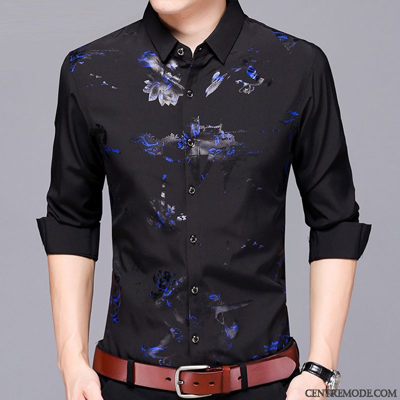 Chemises Homme Marque Longues Marque De Tendance Floral Fleur Une Veste Bleu