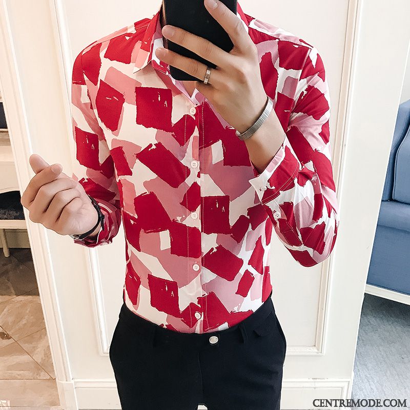 Chemises Homme Mode Revers Roulé Une Veste Décontractée Slim Marine Impression Bleu