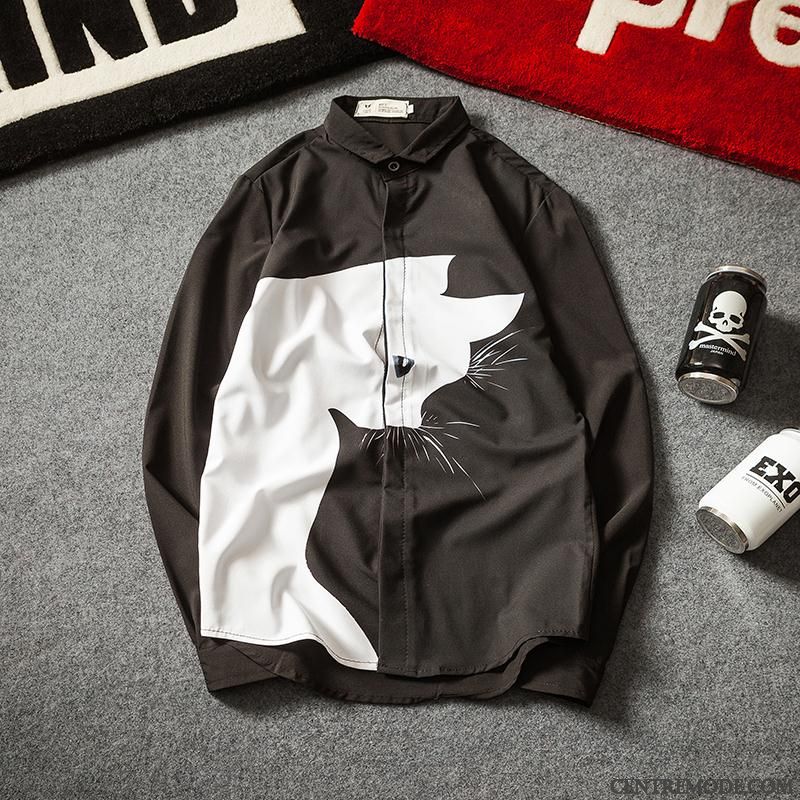 Chemises Homme Printemps Slim Tendance Longues Jeunesse Grande Taille Blanc Noir