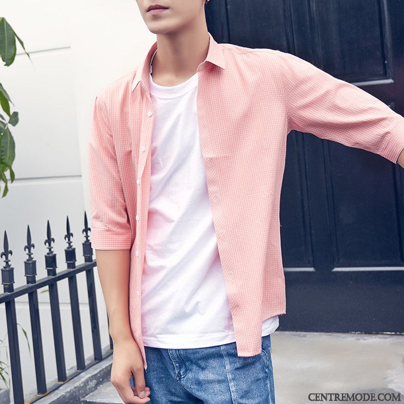 Chemises Homme Rayé Manche Chemisette Jeunesse Été Tendance Blanc
