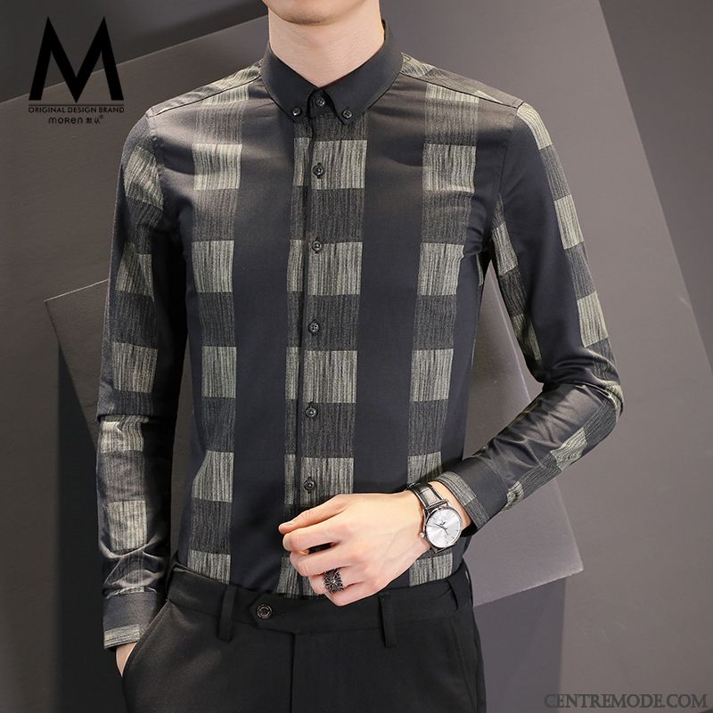 Chemises Homme Tendance Décontractée De Travail Hiver Longues Carreaux Marron