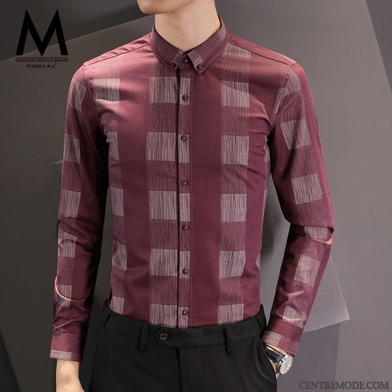 Chemises Homme Tendance Décontractée De Travail Hiver Longues Carreaux Marron