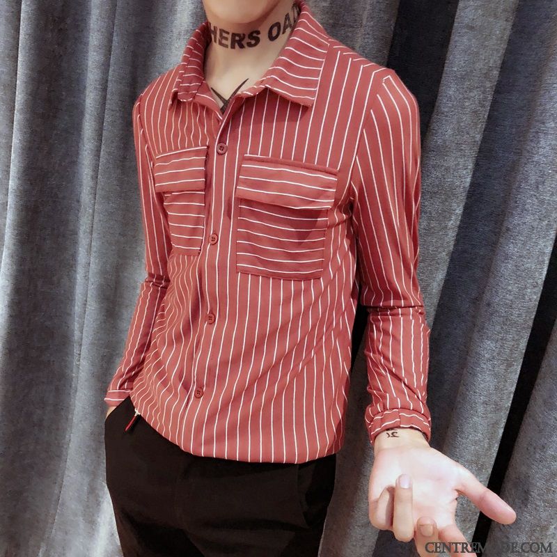 Chemises Homme Tendance L'automne Fleur Slim Longues Rouge