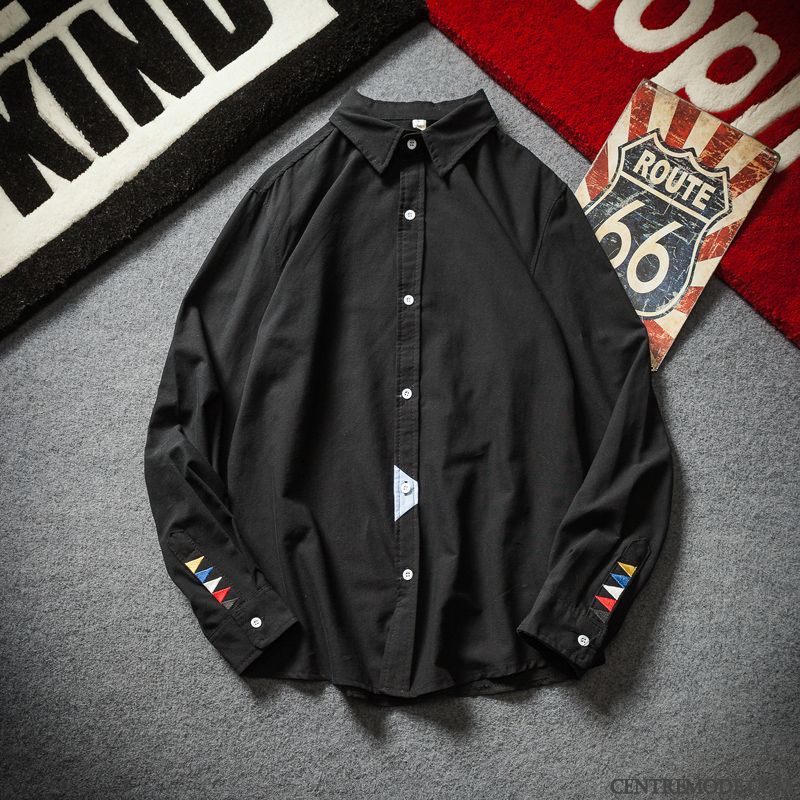 Chemises Homme Tendance Longues Graisse Rétro Broderie Grande Taille Noir