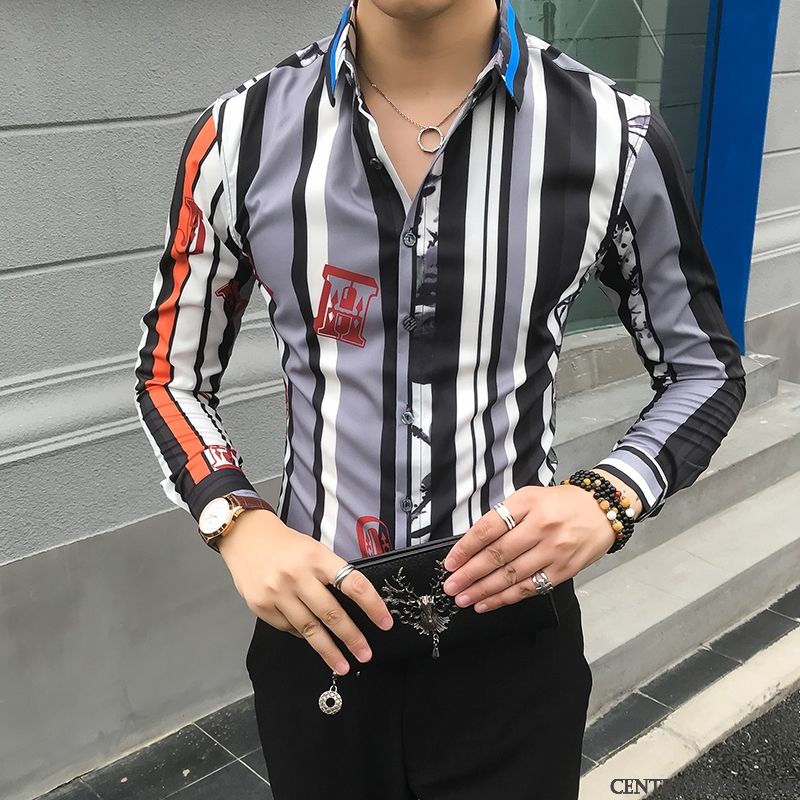 Chemises Homme Tendance Personnalité L'automne Longues Jeunesse Combinaison Impression Noir Jaune