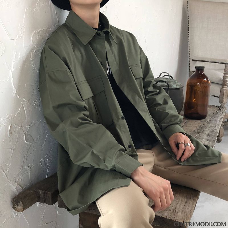 Chemises Homme Ultra Longues Tendance Baggy L'automne Printemps Vert