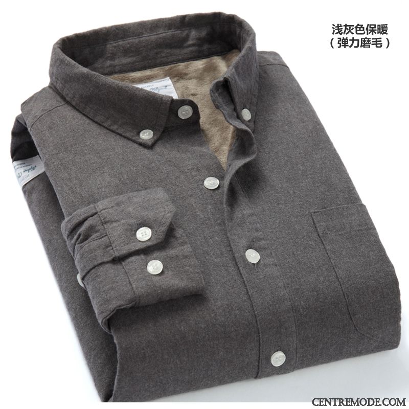 Chemises Homme Épaissir Chauds Longues L'automne Décontractée Plus De Velours Bleu Noir