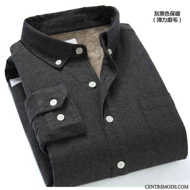 Chemises Homme Épaissir Chauds Longues L'automne Décontractée Plus De Velours Bleu Noir