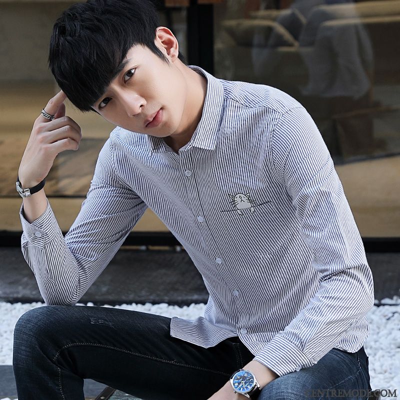 Chemises Homme Étudiant Mode Kaki Tendance Slim Les Adolescents