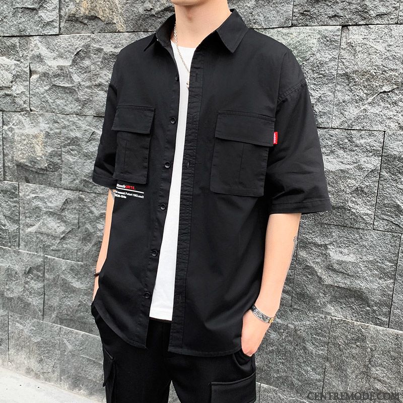 Chemises Homme Été Manche Courte Tendance Beau Étudiant Blanc