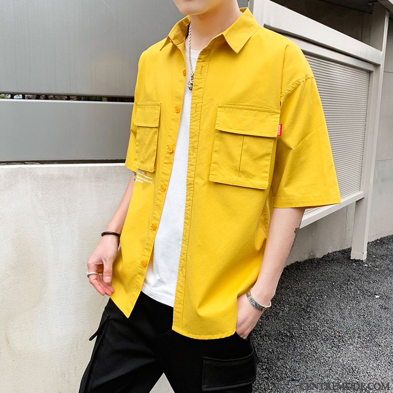 Chemises Homme Été Manche Courte Tendance Beau Étudiant Blanc