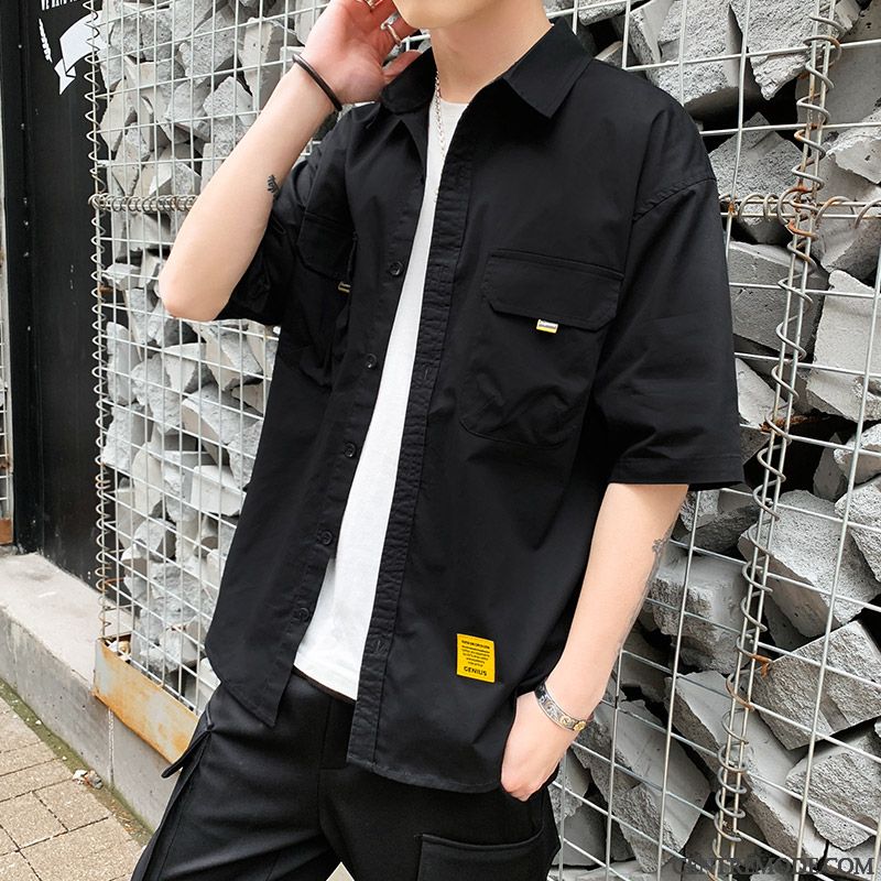 Chemises Homme Été Manche Courte Tendance Beau Étudiant Blanc