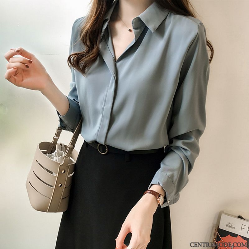 Chemisiers Femme Chemise Baggy Graisse Longues Grande Taille Printemps Bleu