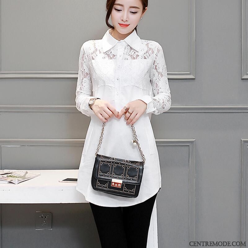 Chemisiers Femme Chemise Grande Taille Longue Mince Tendance Chemise En Bas Blanc Noir