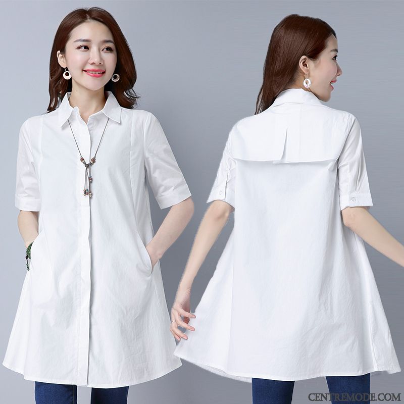 Chemisiers Femme Chemise Grande Taille Longue Mince Tendance Chemise En Bas Blanc Noir