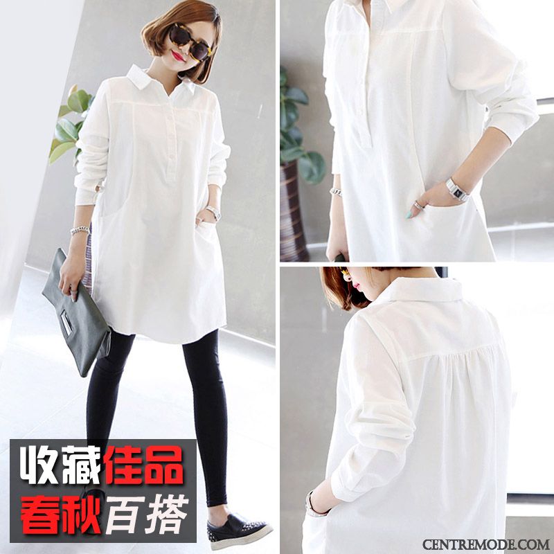 Chemisiers Femme Chemise Grande Taille Longue Mince Tendance Chemise En Bas Blanc Noir