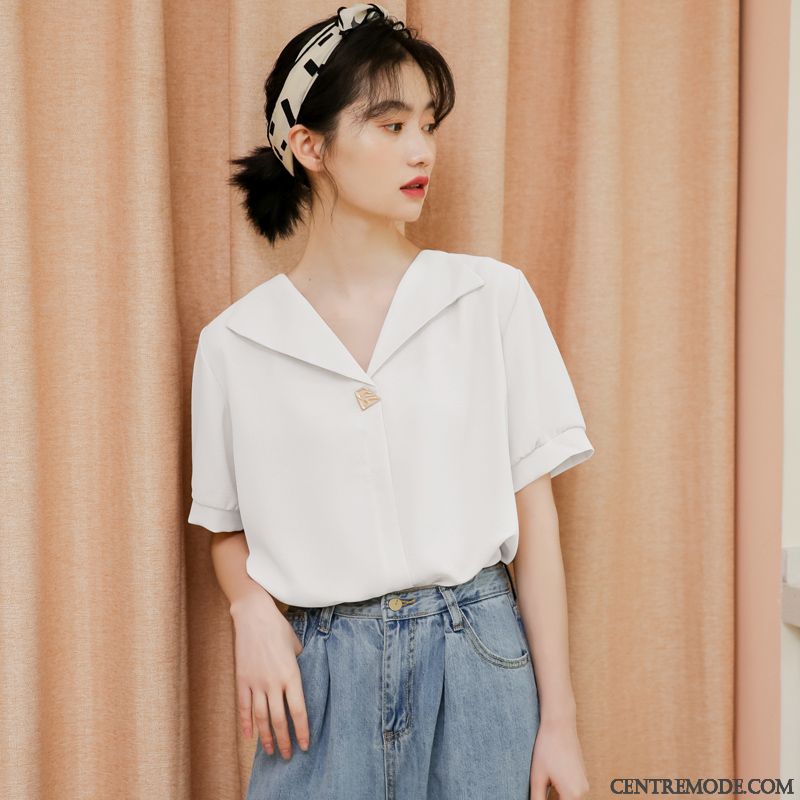 Chemisiers Femme Col V Mousseline De Soie Courte Une Veste Désign Baggy