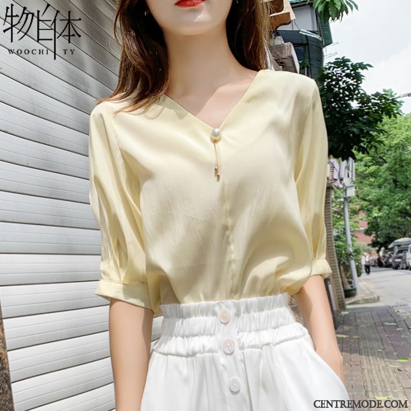 Chemisiers Femme Courte Ultra Été Mousseline De Soie Tendance Bétail Vert